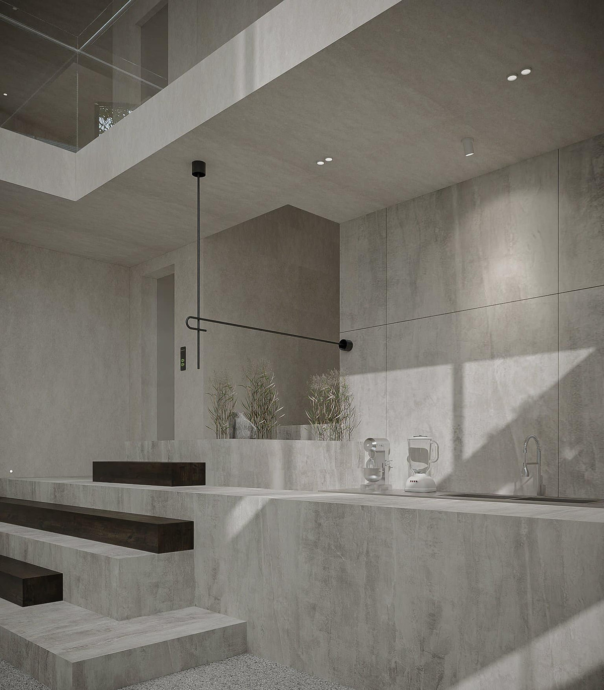 Căn nhà của Midu thiết kế hiện đại, sử dụng màu ghi, trắng và nâu chủ đạo.