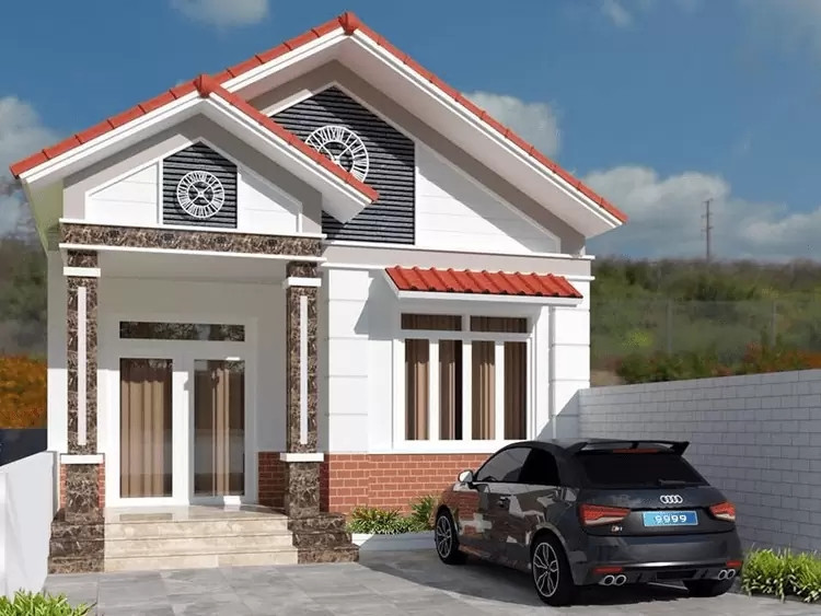 Nhà mái Thái kết hợp gạch vân đá giúp công trình độc đáo hơn. Ảnh: Internet