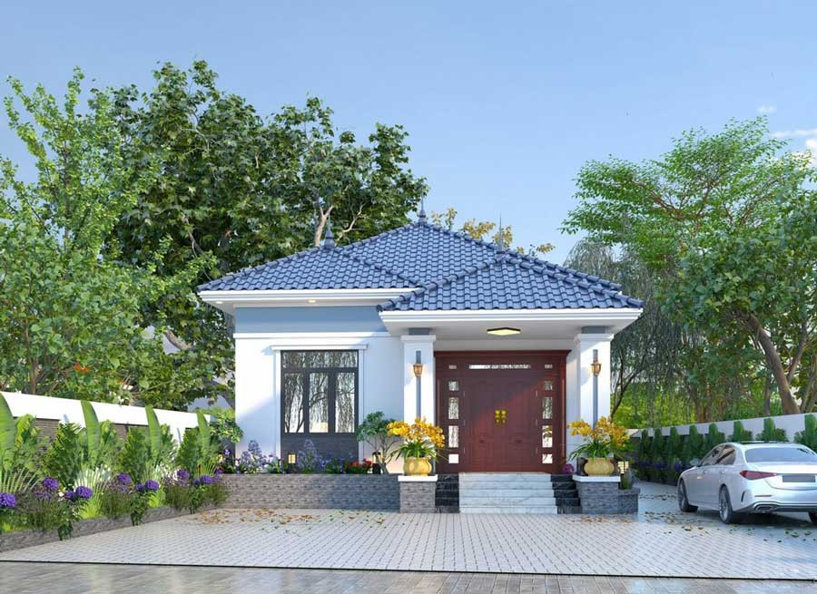 Mẫu nhà cấp 4 với kiểu dáng tối giản nhưng vẫn đảm bảo kiến trúc ngoại thất thanh thoát và tinh tế. Ảnh: Lg