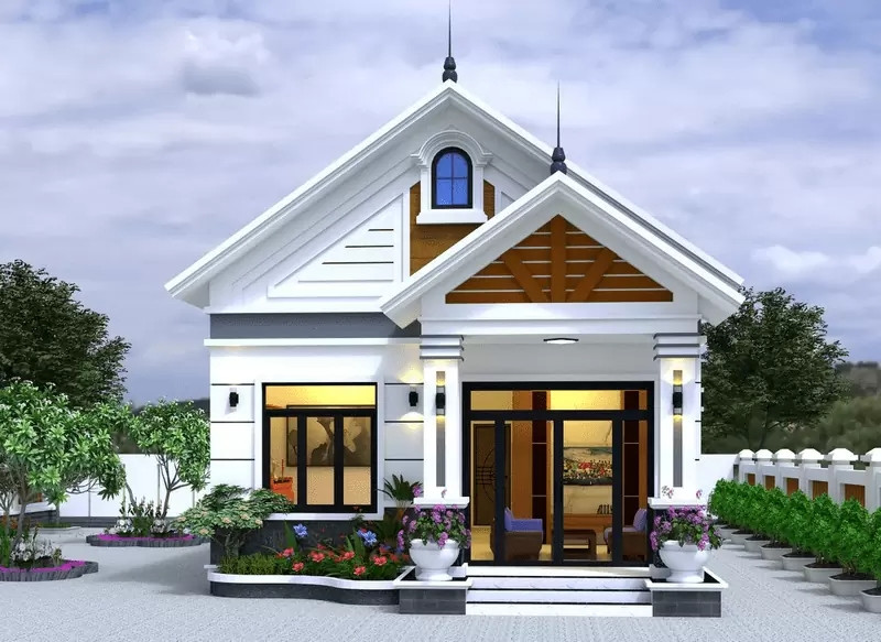 Mẫu nhà cấp 4 mái Thái nông thôn đơn giản, không chú trọng các chi tiết cầu kỳ, giúp tiết kiệm chi phí thi công. Ảnh: Internet