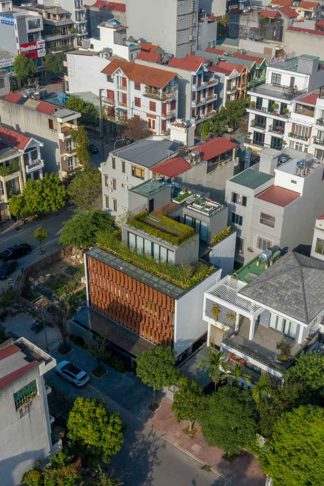 Trên mái nhà được bố trí khu vườn, trong đó có một vườn rau canh tác, cung cấp rau sạch cho gia đình. Ảnh: Hoàng Lê