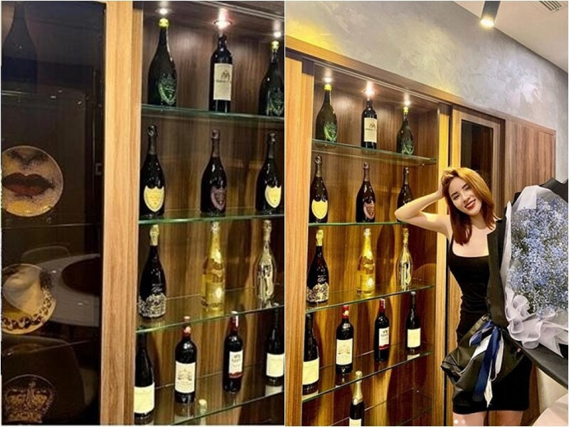 Bức tường được trang trí bằng tủ rượu to. Ảnh: FBNV