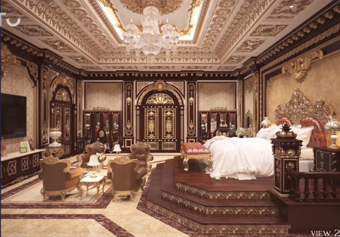 Lâu đài gồm 20 phòng ngủ thiết kế theo phong cách Hoàng gia cùng nhiều không gian sống tiện ích như thư viện, phòng nghe nhạc, phòng hát. Ảnh: NhaTo