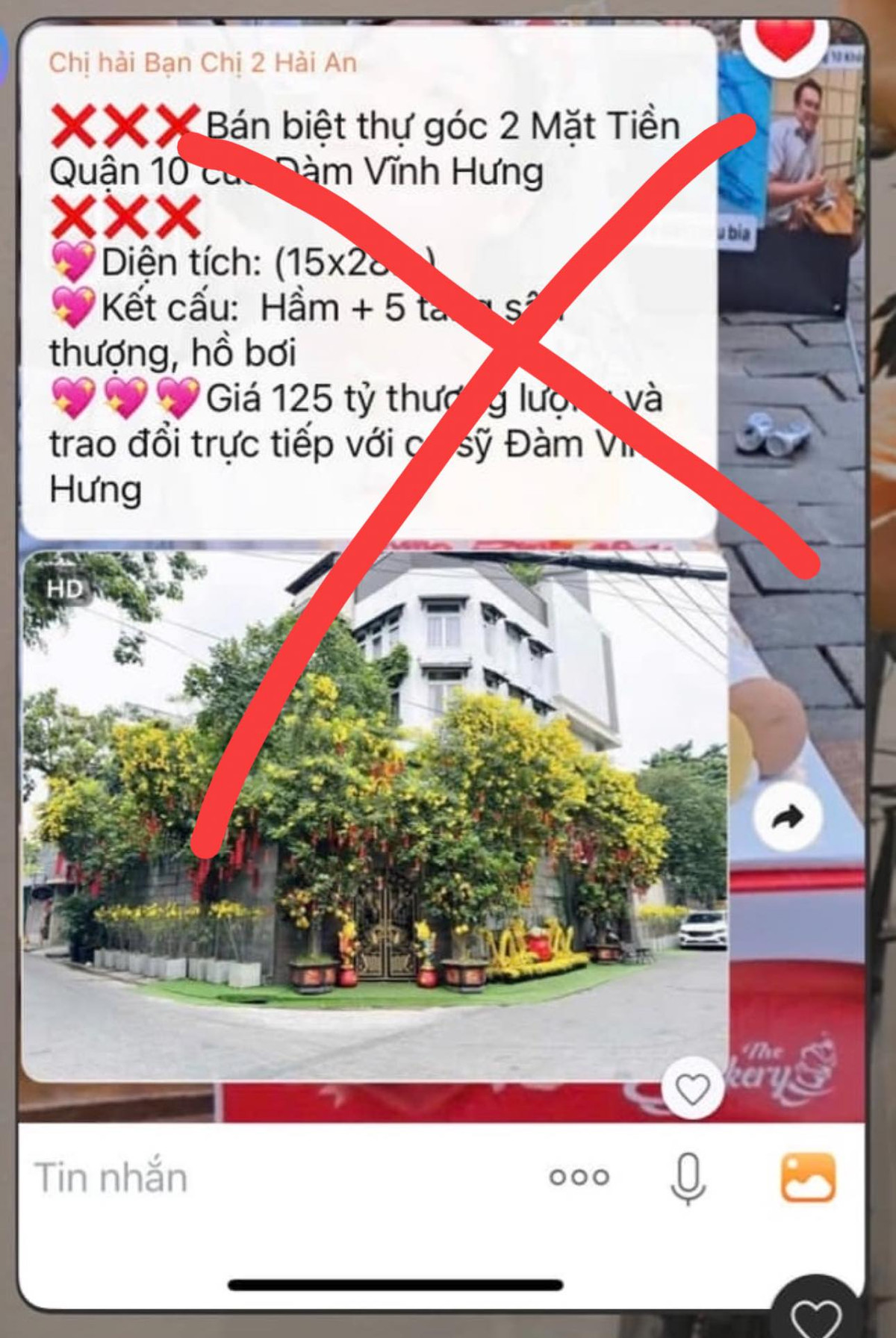 Mới đây, mạng xã hội xuất hiện bài viết nói về việc Đàm Vĩnh Hưng bán biệt thự của mình ở TP HCM. Hàng loạt thông tin hấp dẫn được đưa ra như có sân vườn, hồ bơi... giá bán lên tới 125 tỷ đồng. Ảnh: FB Dam Vinh Hung