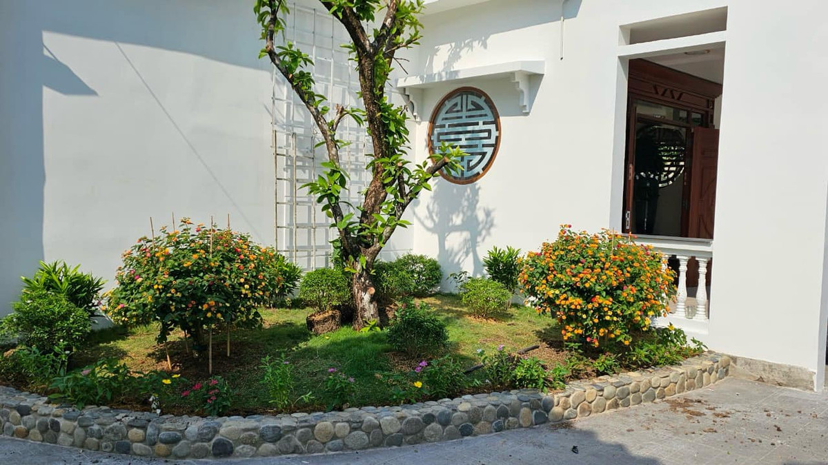 Phần lớn diện tích trong khuôn viên được người đẹp dành cho khu vườn với nhiều cây trái.