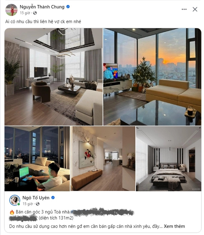 Mới đây, vợ chồng trung vệ Thành Chung và Ngô Tố Uyên bất ngờ rao bán căn hộ đang sử dụng trên trang cá nhân với giá 11,5 tỷ đồng.