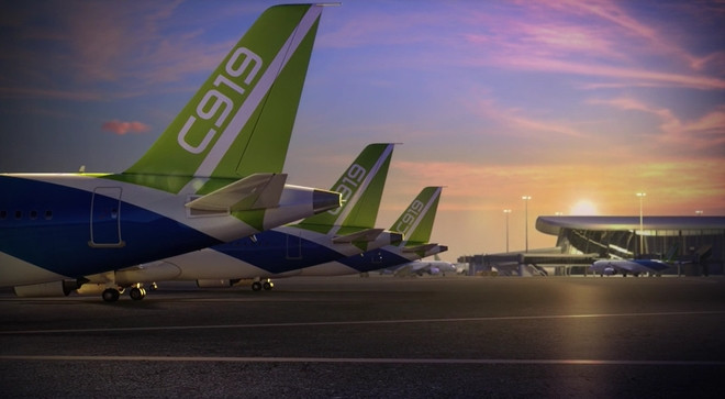 C919 có chiều dài gần 39 m, bố trí từ 158 - 192 ghế, tầm bay từ 4.075 - 5.555 km. Ảnh: Reuters