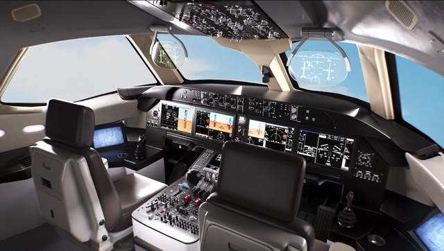 Là máy bay "made in China" nhưng phần lớn thiết bị trong buồng lái và phần đầu của tàu bay này đến từ Mỹ và châu Âu. Ảnh: Straits Times