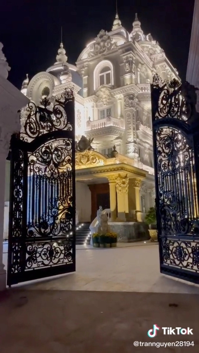 Căn biệt thự có diện tích khoảng 1.000m2, thuộc sở hữu của một đại gia chuyên kinh doanh vật liệu xây dựng ở Long An. Ảnh: TikTok