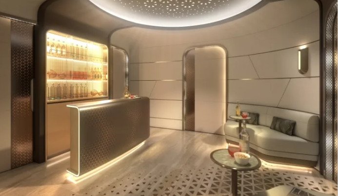 Khoang máy bay được trang bị rèm cửa sổ điện tử, hai màn hình TV 55 inch, hệ thống âm thanh trên máy bay với danh sách phát nhạc được tuyển chọn đặc biệt. Ảnh: CNN