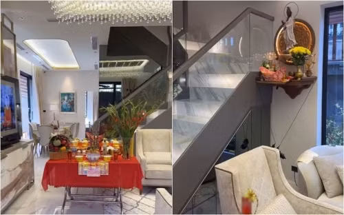 Màu sắc và họa tiết từ gạch lát nền đến tủ kệ... đều rất hài hòa.