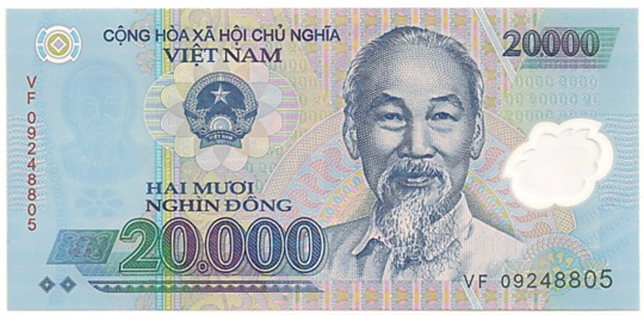 Mặt trước tờ 20.000 đồng in dòng chữ "Cộng hòa Xã hội Chủ nghĩa Việt Nam", Quốc huy, Chân dung Chủ tịch Hồ Chí Minh, mệnh giá 20.000 đồng bằng chữ và số, hình trang trí hoa văn dân tộc và hoa văn lưới hiện đại. Ảnh: Facebook