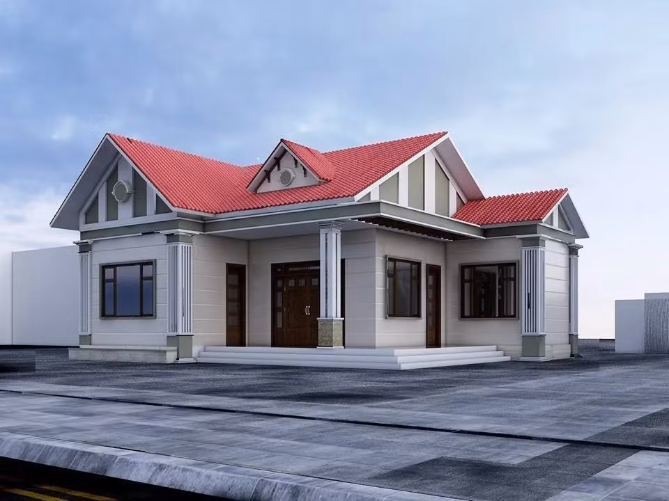 Nhà mái thái cấp 4 sử dụng mái gạch đỏ và cửa gỗ là hình ảnh thường thấy tại các vùng quê của Việt Nam. Ảnh: Spacet