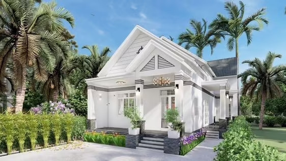 Nhà cấp 4 mái thái 3 phòng ngủ nổi bật với hoạ tiết sang trọng. Ảnh: Xaynhadeponline