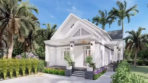 Nhà cấp 4 mái thái 3 phòng ngủ nổi bật với hoạ tiết sang trọng. Ảnh: Xaynhadeponline