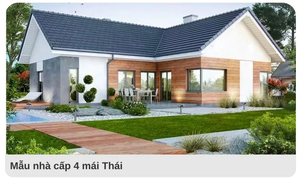Nhà mái thái mặt tiền 8m, thiết kế trẻ trung, hiện đại, có khoảng sân bao quanh. Ảnh: Xaynhadeponline