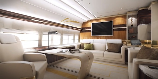 Máy bay phản lực của tỷ phú Hong Kong trị giá 367 triệu USD, có thể bay tới 8.000 hải lý, sở hữu nội thất sang trọng gồm phòng ngủ chính, phòng khách, phòng làm việc, phòng ăn và hệ thống giải trí hiện đại. Ảnh: BI