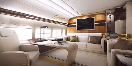 Máy bay phản lực của tỷ phú Hong Kong trị giá 367 triệu USD, có thể bay tới 8.000 hải lý, sở hữu nội thất sang trọng gồm phòng ngủ chính, phòng khách, phòng làm việc, phòng ăn và hệ thống giải trí hiện đại. Ảnh: BI