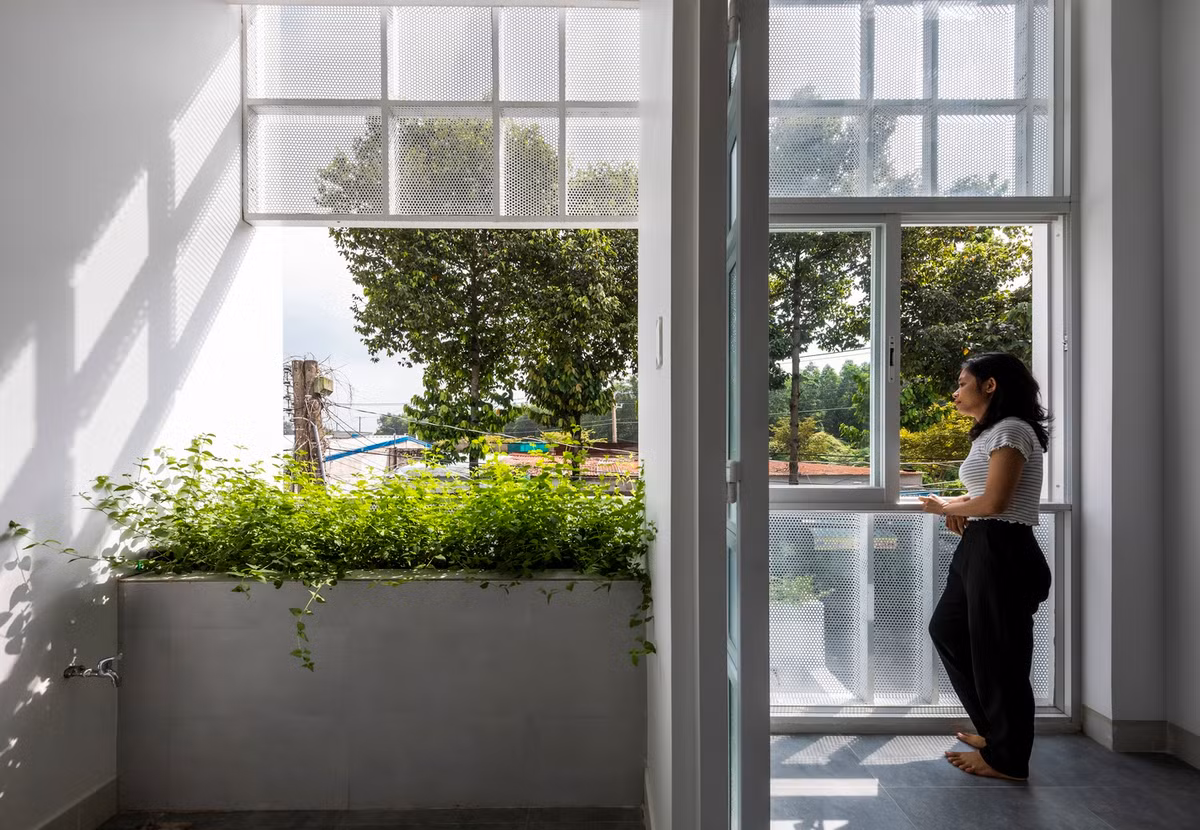 Không khí đi vào nhà từ hai hệ cửa trước và sau, tạo ra luồng không khí lưu thông khắp không gian, sau đó đi đến vùng áp suất thấp bên dưới mái kính, lấy nhiệt, hướng lên trên và qua cửa chớp chữ Z để thoát ra ngoài ngoài. Quá trình này luôn giữ cho không khí trong nhà luôn trong lành, mát mẻ.