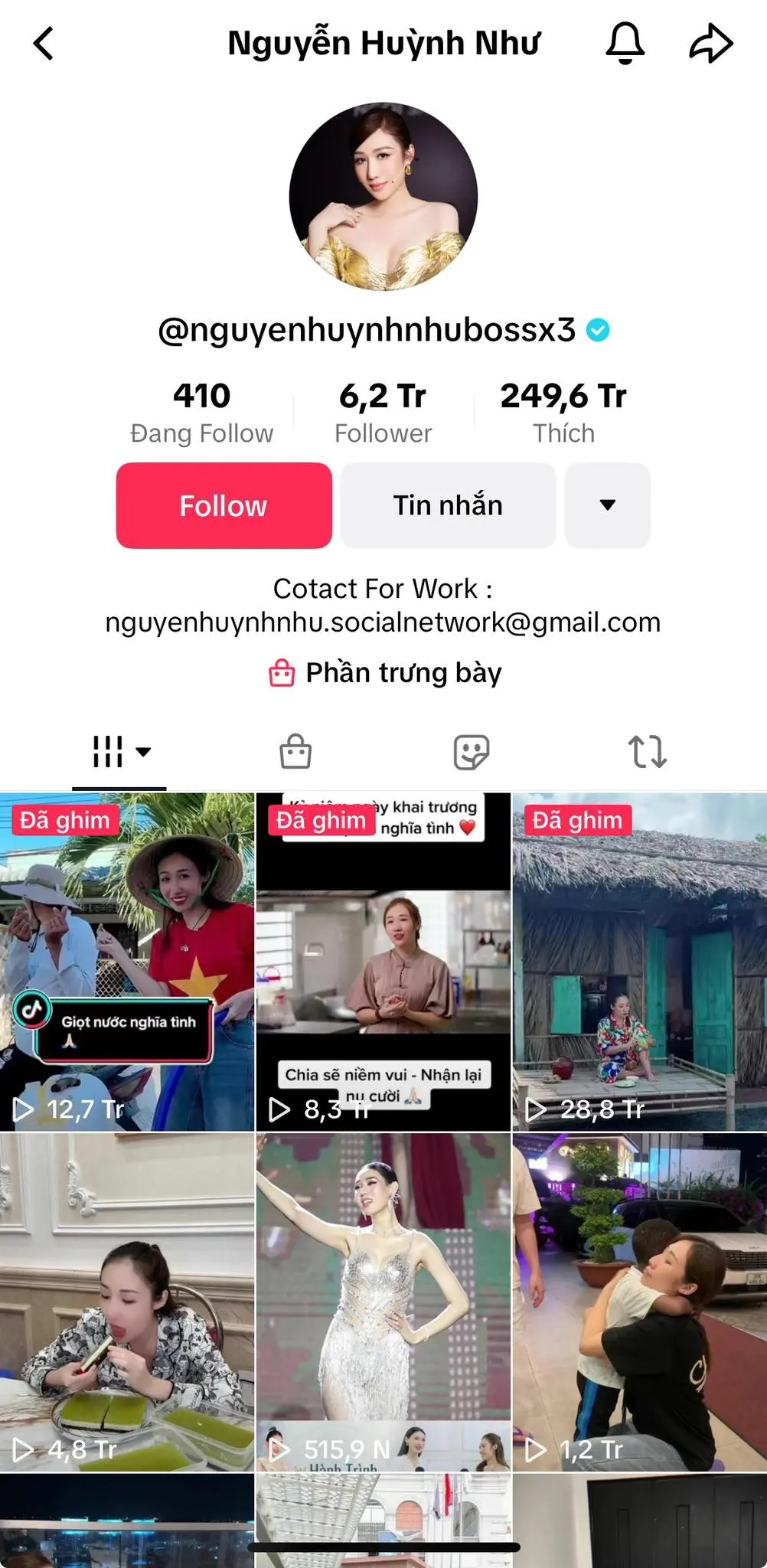 TikToker Nguyễn Huỳnh Như (sinh năm 1997) hiện là mẹ của một bé trai và là một TikToker nổi tiếng với 6,2 triệu người theo dõi và 250,2 triệu lượt thích. Huỳnh Như nổi tiếng với nhiều hoạt động thiện nguyện, giúp đỡ những người có hoàn cảnh khó khăn.