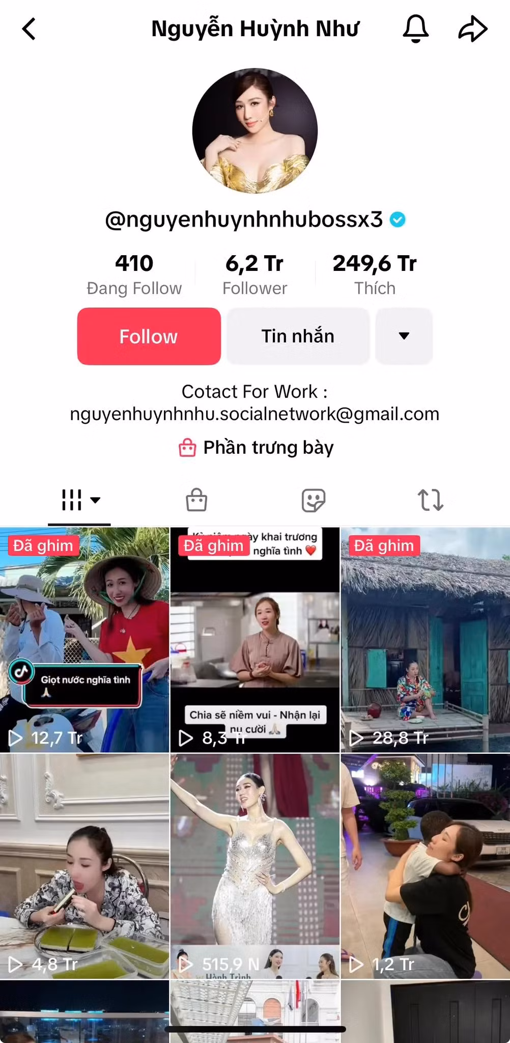 TikToker Nguyễn Huỳnh Như (sinh năm 1997) hiện là mẹ của một bé trai và là một TikToker nổi tiếng với 6,2 triệu người theo dõi và 250,2 triệu lượt thích. Huỳnh Như nổi tiếng với nhiều hoạt động thiện nguyện, giúp đỡ những người có hoàn cảnh khó khăn.
