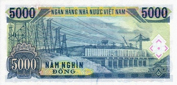Nhà máy thủy điện Trị An xây dựng trên sông Đồng Nai được in lên tờ tiền 5.000 đồng.