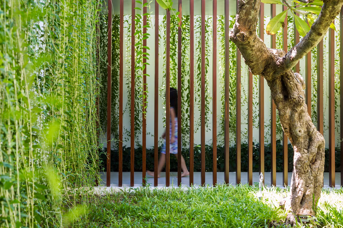 Cách phân bổ mảng xanh này tạo thành một rèm che tự nhiên, vừa duyên dáng vừa giảm tác động ánh nắng mặt trời gay gắt vùng nhiệt đới, đồng thời tạo ra các hình ảnh phản chiếu thay đổi khi mặt trời mọc và lặn dần trong ngày. Ảnh: MIA Design Studio