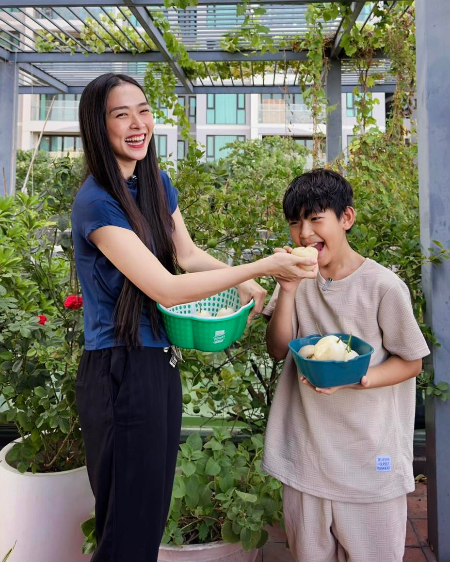 Khu vườn của Diệp Bảo Ngọc được quy hoạch gọn gàng với các kệ cao, chắc chắn.