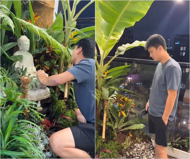 MC Bạch Lan Phương cho biết khu vườn của cặp đôi nhỏ xíu, còn lại tầng 7 và tầng 8 to gấp đôi dành mẹ cô trồng rau. Ảnh: FBNV