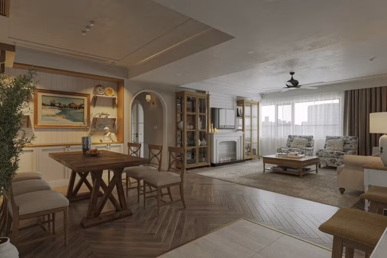 Bảo Thanh và ông xã Đức Thắng hiện sống cùng hai con trong căn nhà rộng 200m2, mang phong cách Farmhouse hiện đại. Ảnh: FB Bảo Thanh