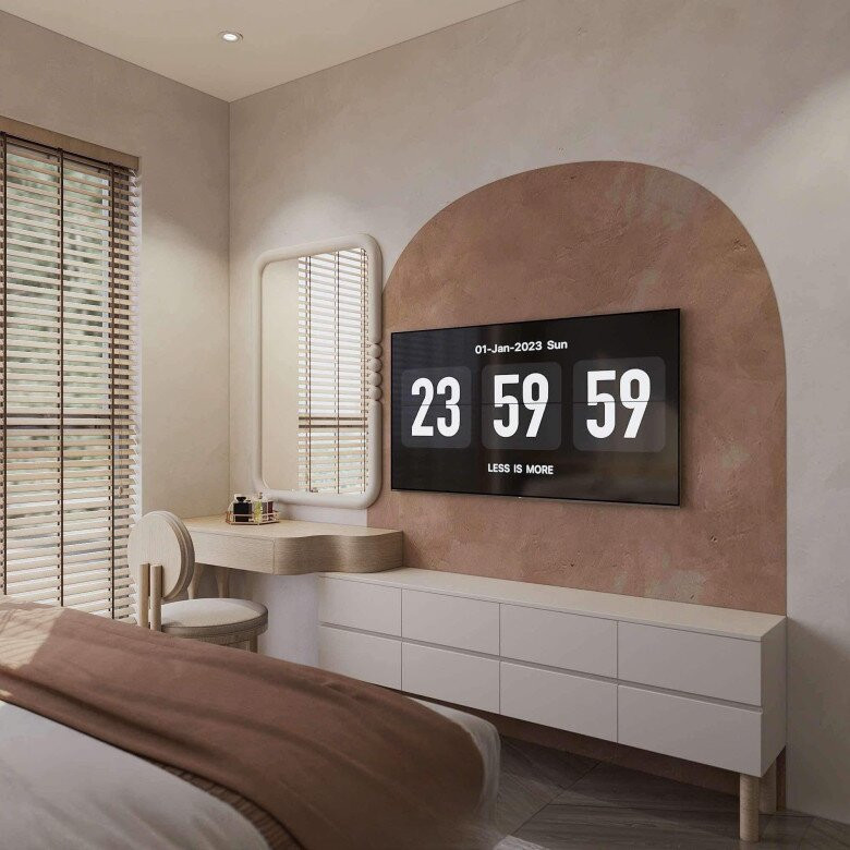 Góc trang điểm được bố trí gọn gàng với chiếc bàn nhỏ kết hợp gương hình chữ nhật. Ảnh: FB Bảo Thanh