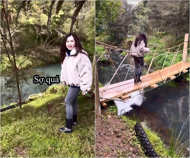 Trương Phương và người yêu còn làm cầu bắc qua suối trong vườn. Nguồn ảnh: chụp màn hình