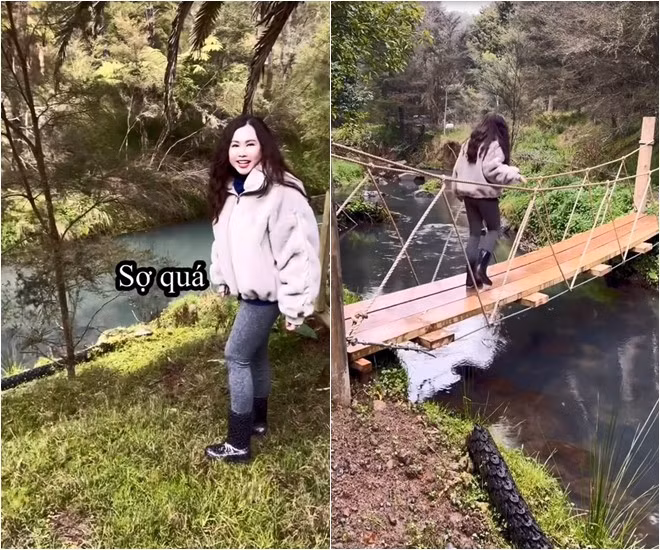 Trương Phương và người yêu còn làm cầu bắc qua suối trong vườn. Nguồn ảnh: chụp màn hình