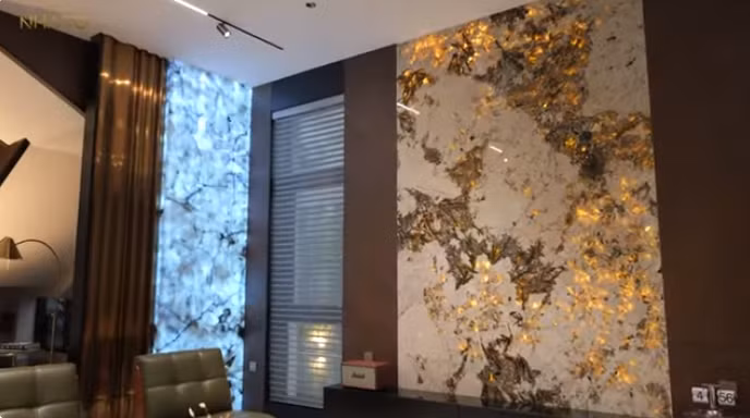 Nổi bật trong phòng khách là hai bức tranh đá xuyên sáng.