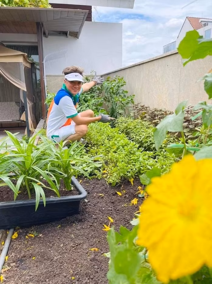 Biệt thự của Đàm Vĩnh Hưng còn có một khu vườn trồng nhiều loại hoa và rau xanh.