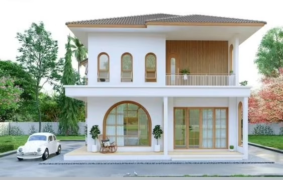 Với diện tích rộng, nhà 2 tầng mái Nhật tích hợp nhiều công năng như ga ra ô tô, sân chơi, tạo không gian thoáng đãng. Ảnh: Xaynhadeponline