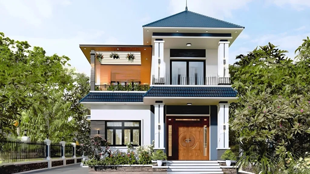 Mẫu nhà mái Nhật 2 tầng kết hợp không gian xanh ngày càng phổ biến. Ảnh: Space