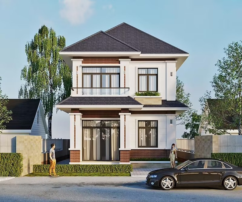 Nhà 2 tầng mái Nhật hình vuông cũng là lựa chọn của nhiều gia đình hiện nay. Ảnh: Xaynhadeponline