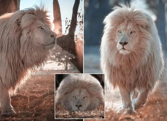 Giống như những loài họ mèo khác, sư tử trắng là động vật ăn thịt, món ăn ưa thích của chúng thường là những động vật ăn cỏ như linh dương, ngựa vằn, trâu rừng, thỏ rừng, rùa…