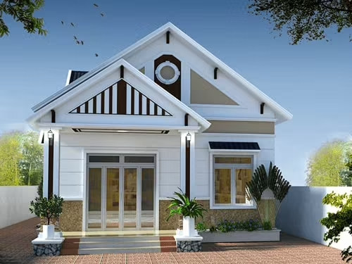 Các chi tiết chạm khắc hình học đơn giản (đường chéo, ô vuông, chữ nhật) đến từ hệ thống mái, cửa sổ, cửa chính mang đến vẻ đẹp ấn tượng, hiện đại nhưng không hề mờ nhạt. Ảnh: Xaynhadeponline