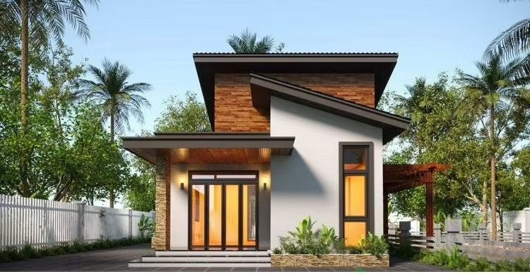 Phần mái nghiêng tạo dấu ấn độc đáo trong kiến trúc căn nhà. Ảnh: Xaynhadeponline