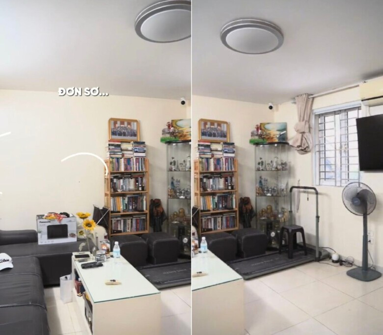 Bên trong căn nhà của Chí Trung khá đơn sơ và giản dị. Tầng 1 có phòng khách, nhà bếp, tầng 2 là phòng thờ. Ảnh chụp màn hình