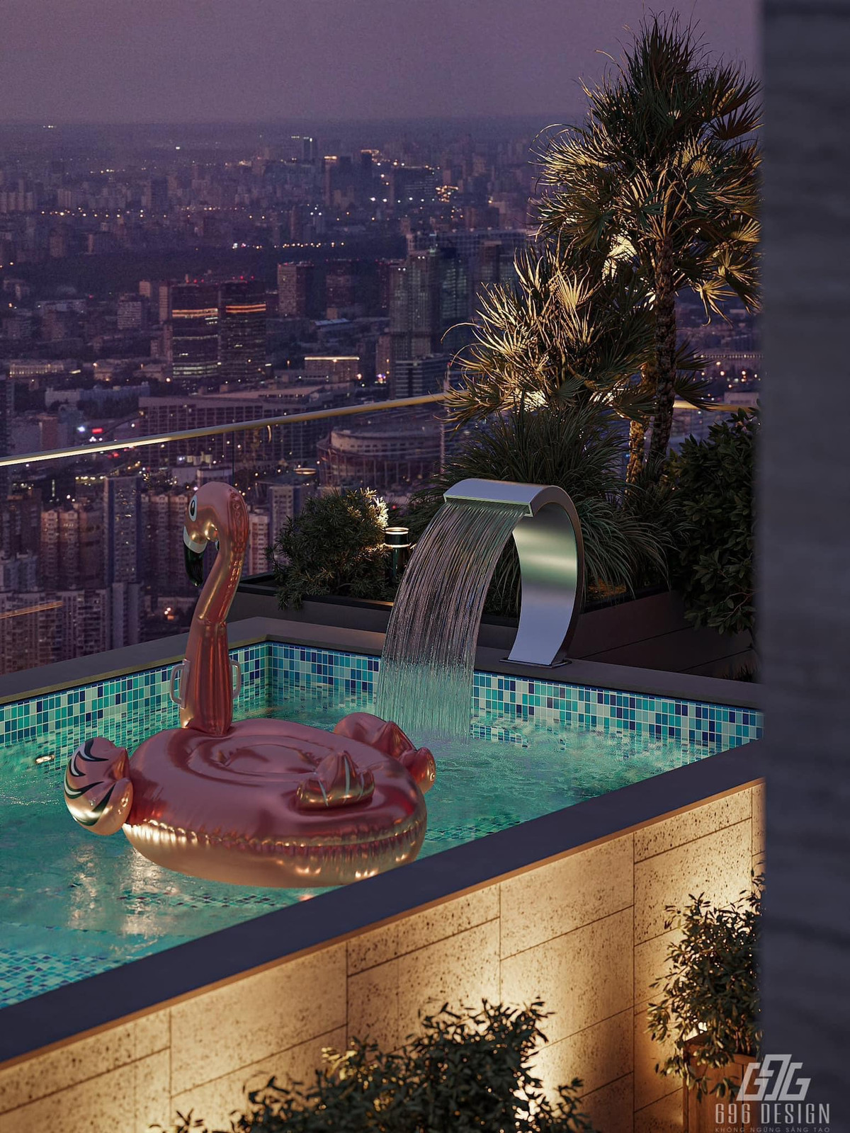 Ngôi nhà có hồ bơi trên cao với tầm view lý tưởng. Ảnh: FB Hằng Túi