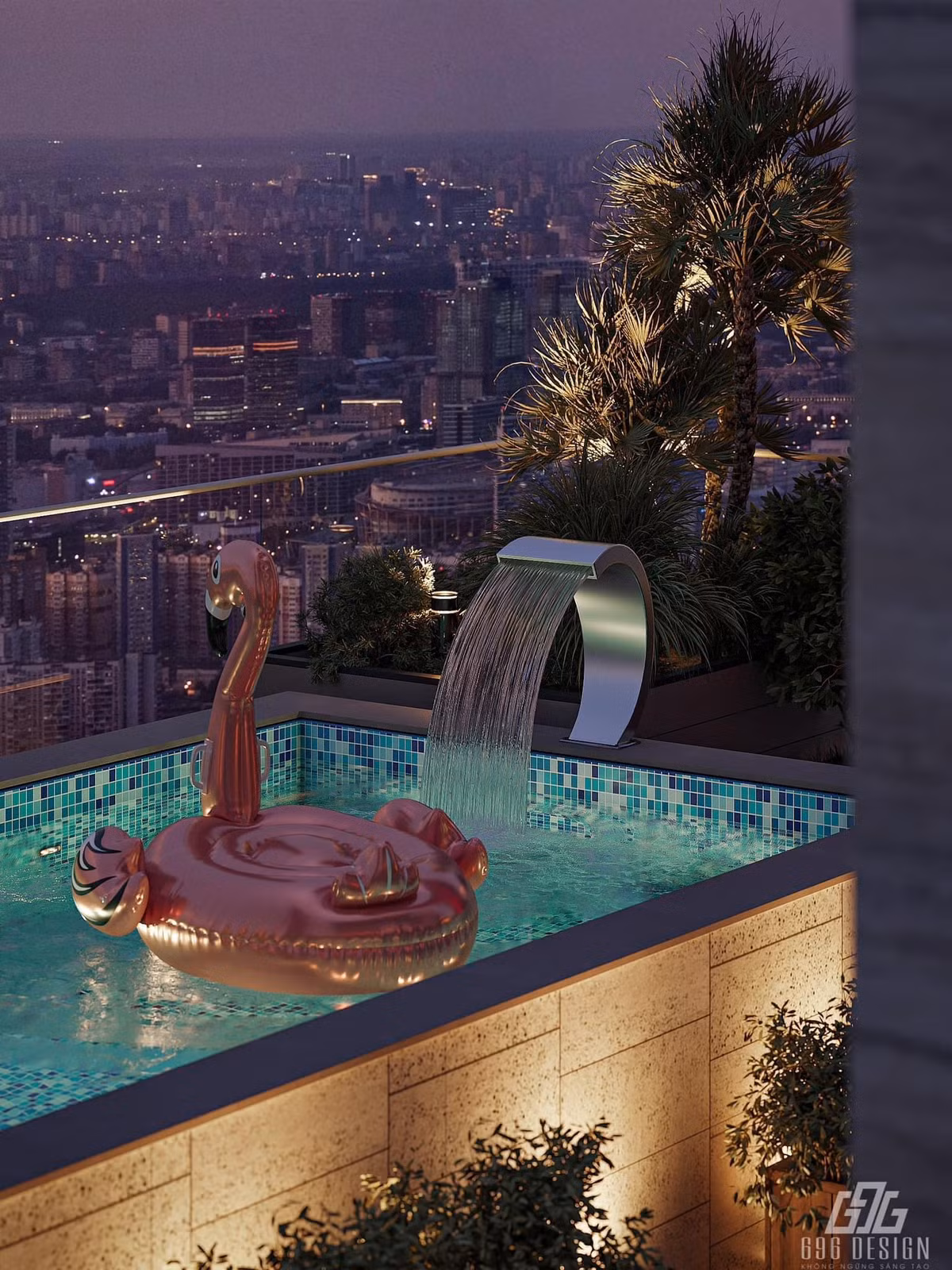 Ngôi nhà có hồ bơi trên cao với tầm view lý tưởng. Ảnh: FB Hằng Túi