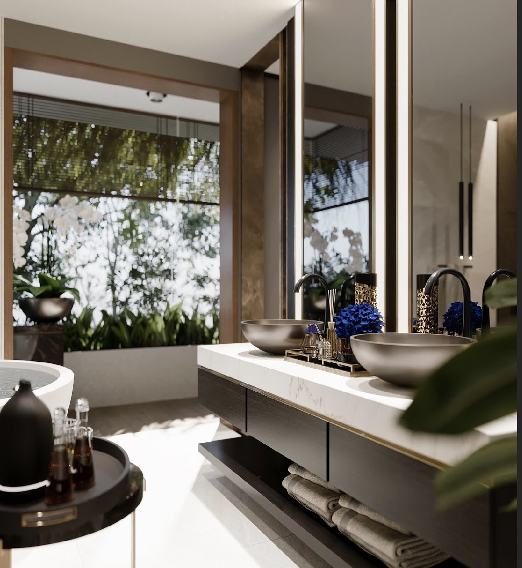 Phòng tắm thoãng đãng và tiện nghi.