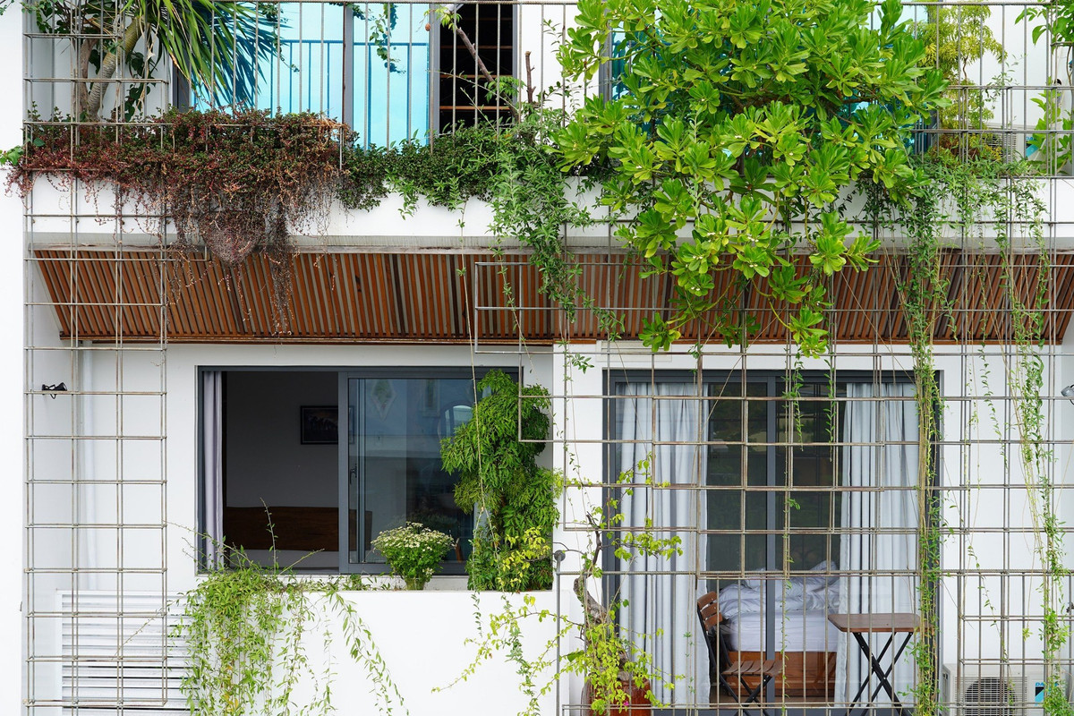 Do mặt tiền hướng Tây, công trình được thiết kế nhằm thích ứng với khí hậu nhiệt đới, đồng thời tăng sự kết nối với con người với thiên nhiên. Ảnh: Ladesignstudio