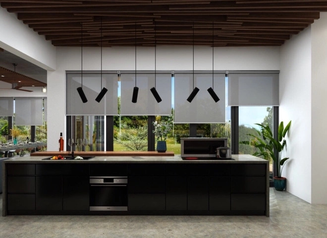 Phòng bếp rộng rãi có tầm nhìn hướng núi. Ảnh: Trí thức trẻ