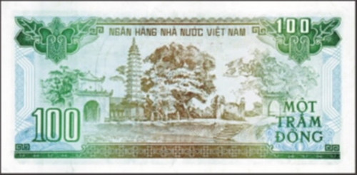 Mặt sau là dòng chữ "Ngân hàng Nhà nước Việt Nam" và được minh họa bằng Phong cảnh tháp Phổ Minh. Ảnh: Sbv