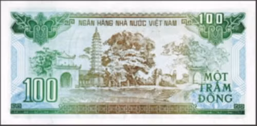 Mặt sau là dòng chữ "Ngân hàng Nhà nước Việt Nam" và được minh họa bằng Phong cảnh tháp Phổ Minh. Ảnh: Sbv