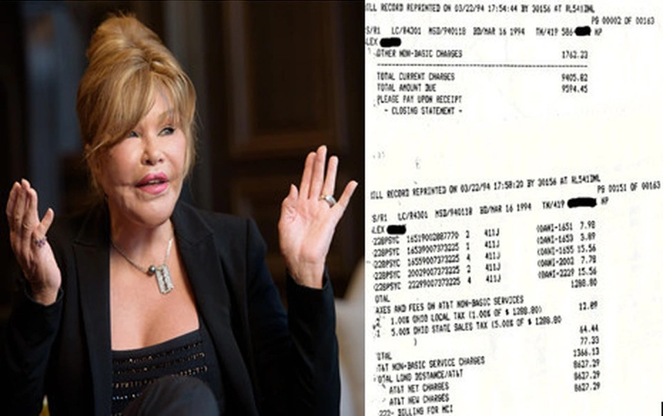 Nữ tỷ phú Thụy Sĩ Joyce Wildenstein nổi tiếng khắp thế giới với lối tiêu tiền như nước. Bà thường tốn hàng giờ để tán gẫu qua điện thoại về những cuộc phẫu thuật thẩm mỹ với bạn bè đến nỗi hóa đơn điện thoại hàng năm đạt móc 60000 USD ( tương đương gần 1,4 tỷ VNĐ).